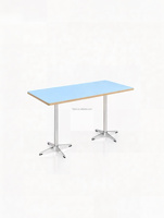 Table de café rectangulaire commerciale, plateau bleu clair, base en métal en forme d'étoile, table de restaurant, bistro, salle à manger, pour café, cantine