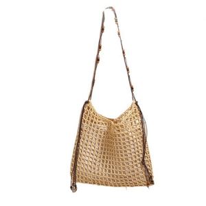 2025 Summer New Arrival Fashion Woven Straw Bag Wooden Bead <b>Square</b> Shoulder Hollow Design Beach Bag - Product Image 5
