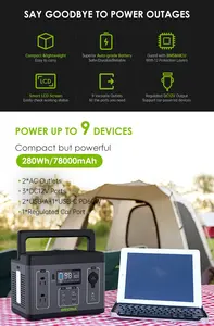 Batterie lithium-ion portable, 300w, 26ah, 280wh, 220v, alimentation solaire pour l'extérieur et la maison