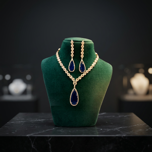 Ensemble collier et boucles d'oreilles pour femme en argent plaqué, saphir et pierre taille poire, classique, pour mariage - Product Image 3