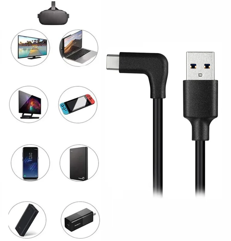 90 Degree USB3.1 Gen2 10Gbps USB-C Fast Charging Data Cable For SAMSUNG S20 Plus XIAOMI LG Oculus Quest 2/ 1 Link VR Type-C Line