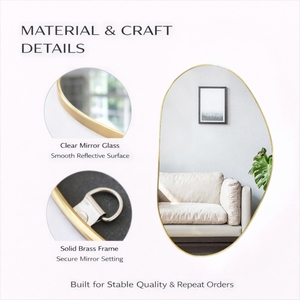 <span class=keywords><strong>Specchio</strong></span> da Parete Decorativo <span class=keywords><strong>Moderno</strong></span> Minimalista con Cornice in Ottone e Vetro, Forma ad Arco, Intarsi in Metallo, Fatto a Mano - Product Image 3