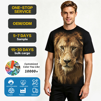 T-shirt personnalisé 100 % polyester pour homme, motif lion, coupe oversize, col rond, manches courtes, tricoté, décontracté