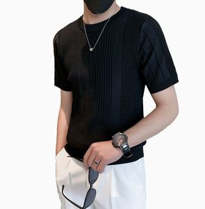 Camiseta <span class=keywords><strong>de</strong></span> Verano <span class=keywords><strong>de</strong></span> Punto <span class=keywords><strong>de</strong></span> Manga Corta para <span class=keywords><strong>Hombre</strong></span>, <span class=keywords><strong>Cuello</strong></span> <span class=keywords><strong>Redondo</strong></span> a Rayas, Color Sólido - Product Image 3