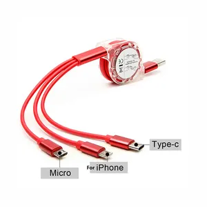 Retractable 3 in 1 Multi Charging Cable Flexible USB Cable For Mobile Phone