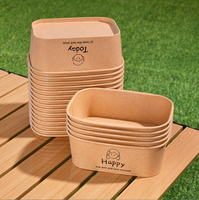 Boîtes à bento carrées en papier kraft durci épaissi écologique personnalisé emballage jetable pour fruits restauration rapide classique