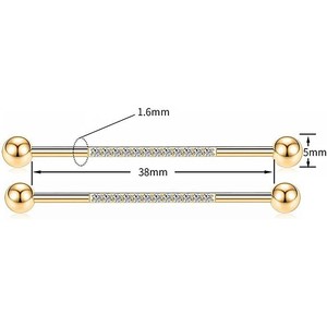 Clous d'oreilles en acier inoxydable avec zircon, 1,6*38*55MM, sertissage en canal, pour piercing de cartilage - Product Image 2
