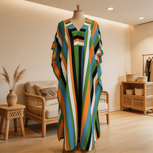 Vestido Dashiki Holgado de Algodón y Poliéster con Estampado a Rayas, Estilo <span class=keywords><strong>Africano</strong></span>, Tallas Grandes, Transpirable, Moda Primavera/Verano 2026 - Product Image 6