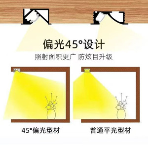 ไฟตู้แบบเส้น 45 องศา ไฟ LED ฝังใน 12V 24V รางอลูมิเนียม สำหรับตู้เสื้อผ้า ตู้รองเท้า - Product Image 5