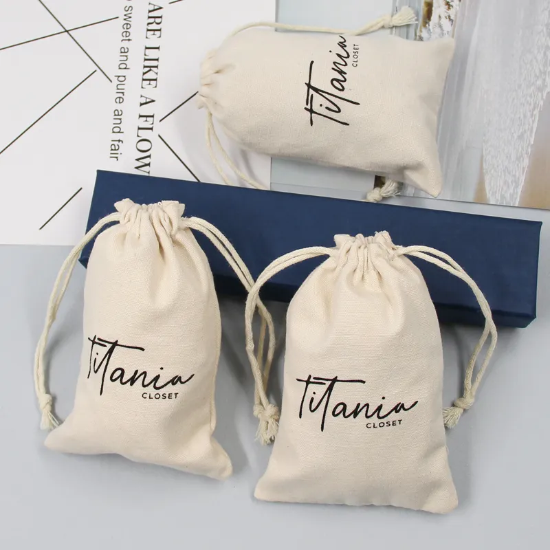 Logo personalizzato serigrafia borse in mussola di cotone organico doppia borsa per la spesa borsa con coulisse in tela borsa per la polvere per scarpe da borsetta