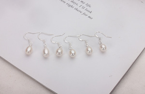 Silvertone blanco rosa cultivado arroz de agua dulce natural perla pendiente gota de agua gancho para la oreja S925 pendientes de moda de plata esterlina - Product Image 4