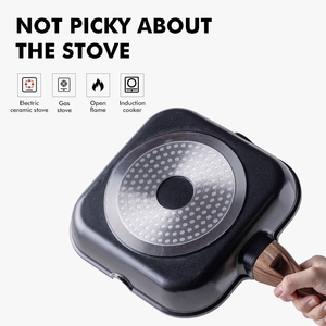 工厂批发家用厨房方形迷你煎锅铸铁不粘烧烤煎锅木柄 - Product Image 4