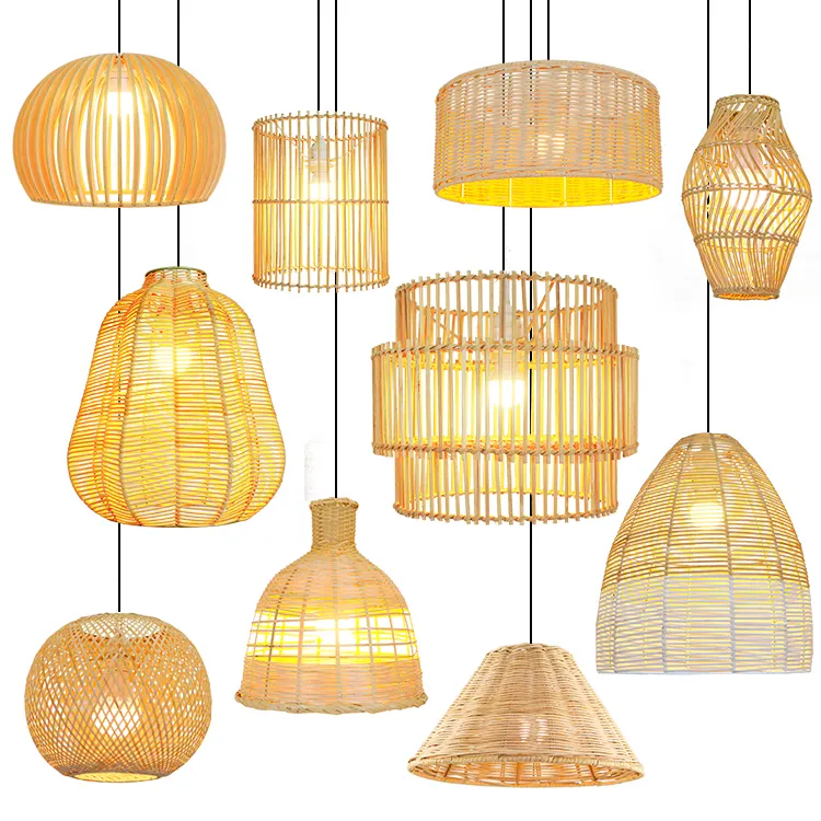 OEM Custom Wave Bamboo Wicker Rattan Lamp Covers   Shades Weave Lampshade For Pendant Light Hanging Ceiling Lamp