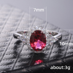 Đồ Trang Sức Lớn Màu Đỏ Hình Bầu Dục Đá Quý Vòng Sáng Lãng Mạn <span class=keywords><strong>Ruby</strong></span> CZ Nhẫn Ra mắt Cô Gái Phụ Nữ Đẹp Màu Đỏ Zircon Nhẫn Cô Gái - Product Image 3