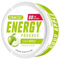 Pouch Energi Nol Kalori OEM, Pouch Nootropik, Pouch Kafein Alami 80mg, Suplemen dengan Vitamin B untuk Fokus dan Olahraga
