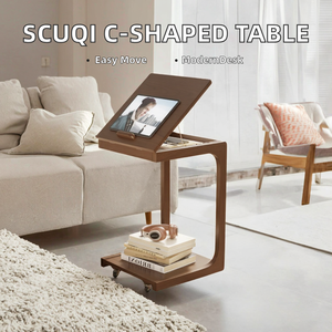 Chariot pour ordinateur portable en bois massif moderne, vente en gros, fabricant de mobilier intelligent B2B, table à collation mobile avec rangement - Product Image 2