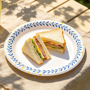 Assiette en papier jetable biodégradable non blanchie, résistante à l'huile et à la chaleur, pour desserts, gâteaux, anniversaires et événements, vente en gros - Product Image 1