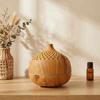 Diffuseur d'huiles essentielles à ultrasons effet bois, diffuseur de parfum et d'arômes avec lumière LED