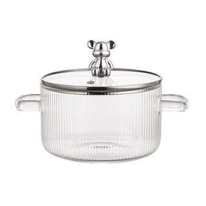 Olla de vidrio resistente al calor de acero de borosilicato alto de osito, diseño estampado Vertical de doble asa para sopa o uso doméstico - Product Image 1