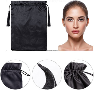 Custom Logo Wig Hair Extension Bag Packaging Drawstring Silk Wholesale Satin Bags for Wig Makeup Bag Silk Jewelry Pouch - Product Image 3