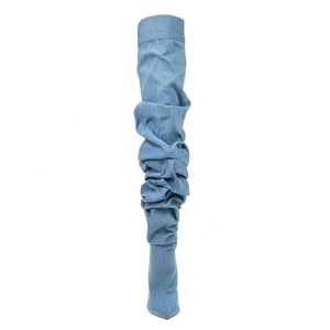 Colección de invierno tacón alto hasta la rodilla <span class=keywords><strong>botas</strong></span> de entrepierna para mujer Denim arrugado zapatos puntiagudos <span class=keywords><strong>botas</strong></span> de mujer - Product Image 3