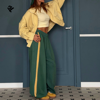 Ensemble de survêtement en coton personnalisé pour femmes, t-shirt à manches courtes en tricot et pantalon de survêtement rayé à jambes larges, ensemble 2 pièces pour femmes