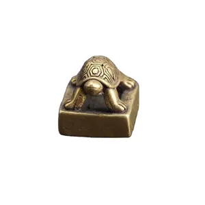 솔리드 순수 황동 작은 거북이 인감 동상 중국어 풍수 행운의 홈 장식 장식품 사랑스러운 동물 인형 책상 장식