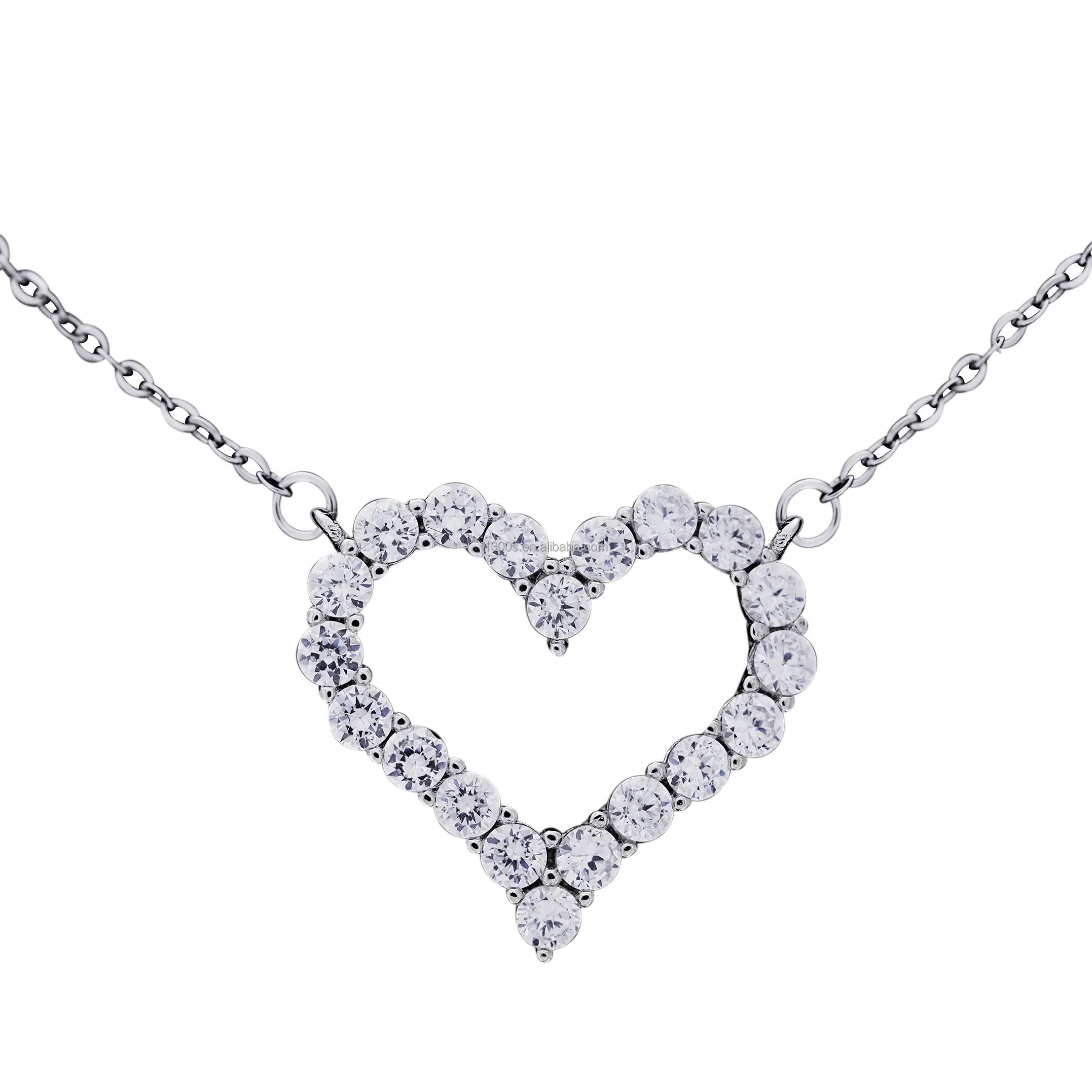 Best Gift Valentine's Day Love Theme Silver Heart Pendant Couples Necklace Custom Engraving Silver Plated Heart Pendant