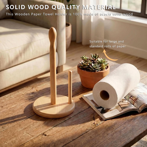 Durable Bamboo <b>Kitchen</b> <b>Paper</b> Towel Stand Holder with Eco-Friendly Design Standing Type Single Tier Storage - Product Image 5