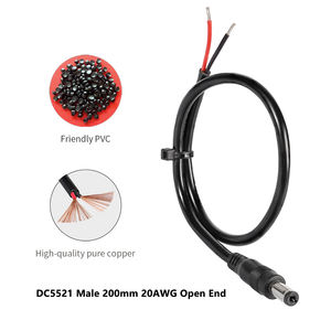 كابل طاقة DC5521 ذكر مفتوح الطرفين بطول 20 سم، نحاس نقي مرن مع غلاف PVC، مقاوم للماء IP44، 12 فولت/24 فولت، أسلاك كهربائية لأنظمة المراقبة والإلكترونيات - Product Image 2