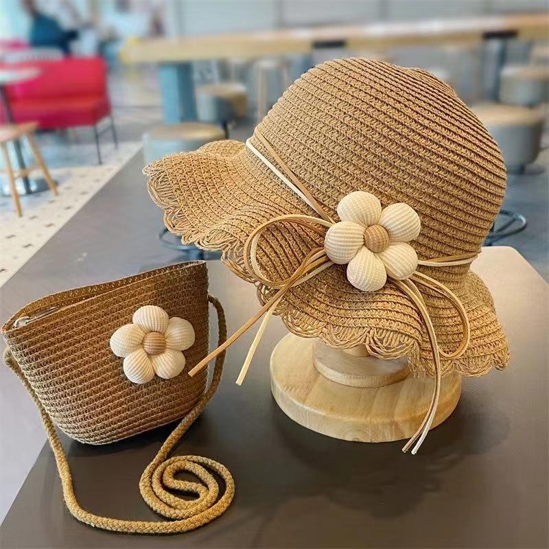 Wholesale New Fashion Sun Beach Hat Bag 2pcs Set Lovely Flower