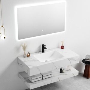 Mueble de baño CR blanco con lavabo de cerámica integrado y espejo LED - Product Image 2