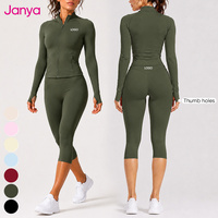 Janya Groothandel Hoge Kwaliteit Solide Fitnesskleding Lange Mouwen Jack Activewear Hoge Taille Broek Workout Vrouwen Yoga Kleding Set