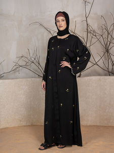 Vêtements pour femmes, best-seller, robe musulmane Abaya en polyester brodé, hijab, kimono, robe de mariage, Eid, manches longues, ample, style arabe, Dubaï - Product Image 4