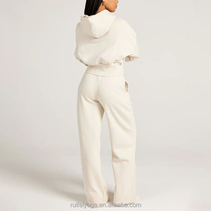 Alta qualità stampa dello schermo in pile di cotone 2 pezzi <span class=keywords><strong>tuta</strong></span> abiti da donna <span class=keywords><strong>tuta</strong></span> a gamba larga <span class=keywords><strong>pantaloni</strong></span> <span class=keywords><strong>della</strong></span> <span class=keywords><strong>tuta</strong></span> e Set di felpa corta con cappuccio - Product Image 3