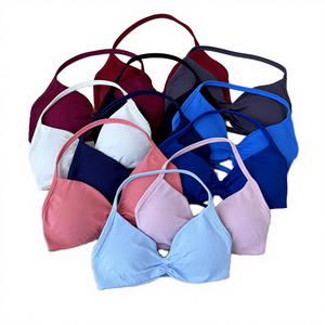 Ruched Seamless Breathable Yoga <b>Set</b> Sportswear for Gym Bra Strappy Sports Bra <b>2</b> <b>Piece</b> <b>Set</b> V-neck High Support Workout Clothes - Product Image 1