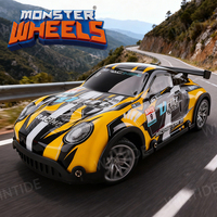 Monster Wheels Voiture de course RC haute vitesse 4 canaux à l'échelle 1:22, carrosserie en alliage avec coque lumineuse en PVC, prête à l'emploi, câble USB, jouet d'extérieur