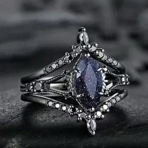 ZhuQian Set di 3 Anelli Gotici Retrò Trendy in Lega Nera con Cristalli Marquise e Zirconia per Donne - Product Image 3