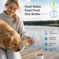 Bol à eau portable robuste pour chien avec conteneur alimentaire 2 en 1, bouteille d'alimentation pour animaux de compagnie, anti-fuite, verrouillage par torsion, tasse de pique-nique en plein air, 600 ml