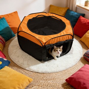 Nichoir pliable portable pour chat, rond, respirant, facile à assembler, pour usage intérieur - Product Image 1