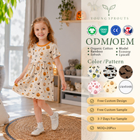 Robe d'été pour filles en coton biologique à manches courtes, imprimé citrouille et fantôme, col rond, coupe trapèze, longueur genou, pour la maison et les vacances, vente en gros