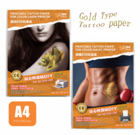 Papier transfert doré imprimable pour tatouages temporaires DIY, art corporel pour le visage et le corps, motif blanc tendance