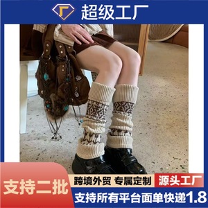 Calentadores de Piernas Fair Isle, Calcetines Térmicos de Punto a Media Pantorrilla para Mujer, Calcetines Cálidos de Algodón para Otoño e Invierno - Product Image 5