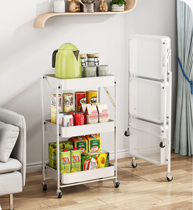Estante de piso multicapa para cocina doméstica, estante de almacenamiento plegable giratorio móvil con carrito para aperitivos de libros de verduras - Product Image 5