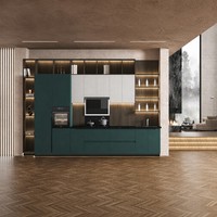 GOLDENHOME CUSTOMIZE Armoire de cuisine modulaire |   Bois foncé vert pin marin |   8 couleurs de designer |   Étagères verticales à lattes LED chauffantes |