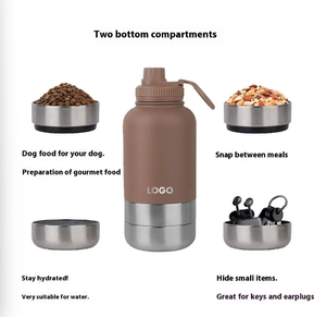 32 Oz Pet Trung Chuyển 304 Thép Không Gỉ Cách Nhiệt <span class=keywords><strong>3</strong></span>-Trong-1 Xách Tay Con Chó Đi Du Lịch Chai Nước Với Hai Có Thể Tháo Rời Nước Và Thực Phẩm Bát - Product Image 3