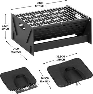 Portable Carbon Steel Brushed Outdoor BBQ Smoker Foldable <b>Garden</b> Grill with Charcoal Fuel for Camping Travel Includes Gloves - Product Image 5