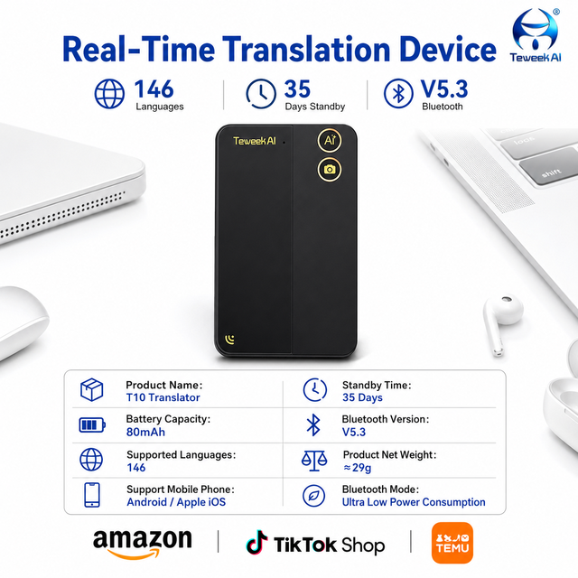 T10 AI Multilingual Translator 146 Languages NFC Smart Business Card Voice Photo Offline Meeting Recording Assistant