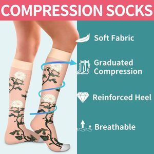 Custom Print Quick Dry Sport Print Graduated Circulation Copper Floral Nurse <strong>Medical</strong> Compression <strong>Socks</strong> - Product Image 3