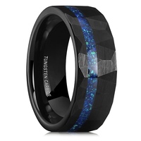 Bagues tendance romantiques de 8 mm en tungstène pour hommes, alliances noires pour couple avec incrustation d'opale, finition brossée et martelée, ajustement confortable